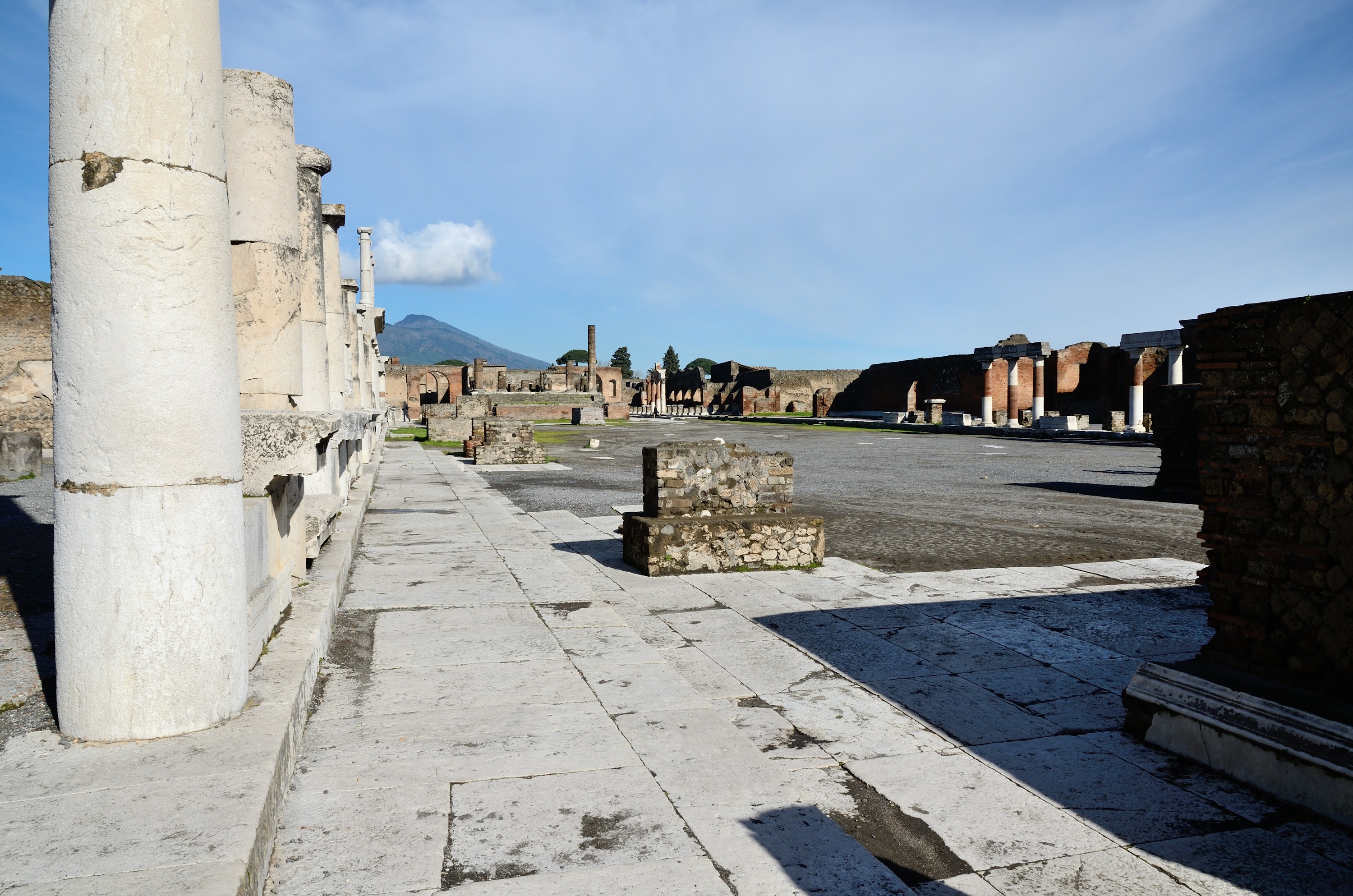 Tourists consulting site map at Pompeii entrance