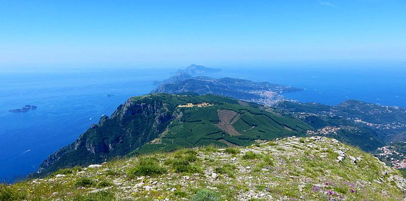 View from high on the Monte Comune trail looking across the peninsula toward Capri