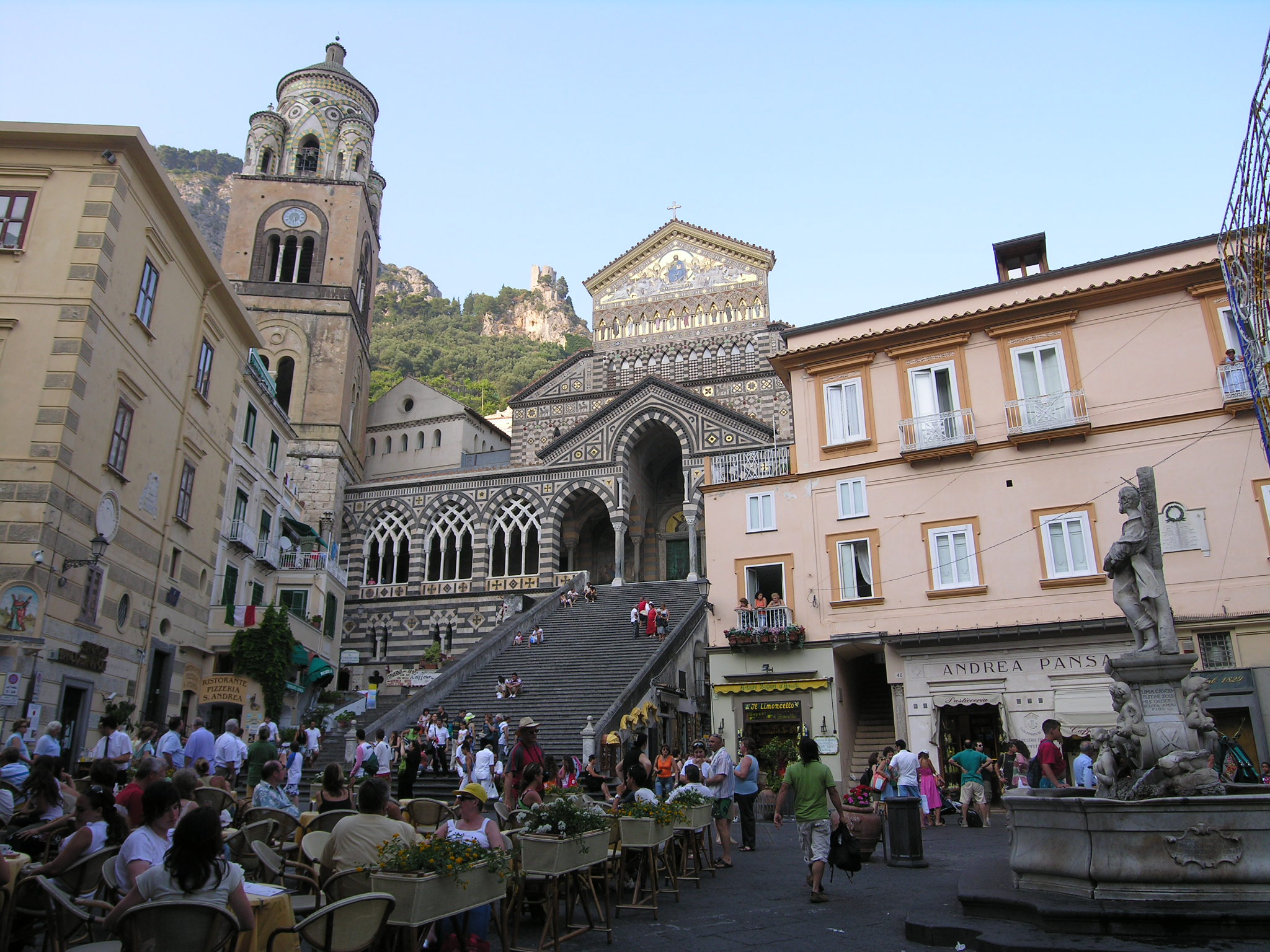 Amalfi Cathedral facade with grand staircase.