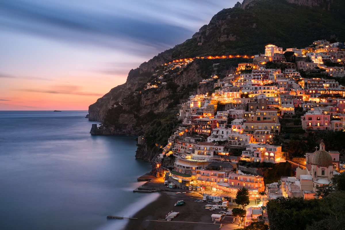 Panoramic view of Positano from the upper town